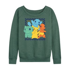 Women's - Pokémon - Group Checker Frame Lightweight French Terry Wide Neck Long Sleeve Shirt - 1 of 4