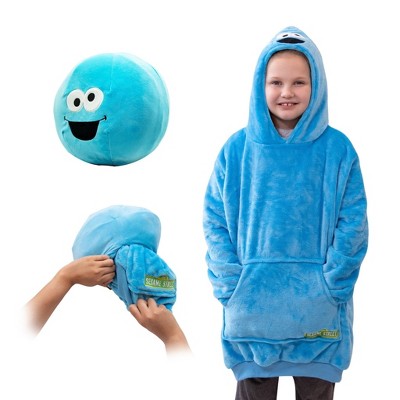 Plushible Sesame Street Cookie Monster Kids Snugible Blanket Hoodie & Pillow