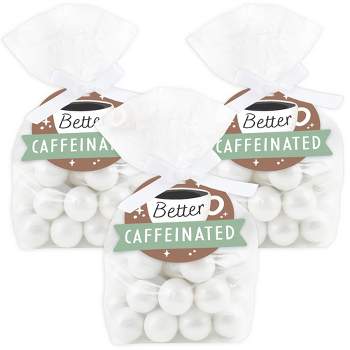 Big Dot of Happiness But First, Coffee - Cafe Themed Party Clear Goodie Favor Bags - Treat Bags With Tags - Set of 12