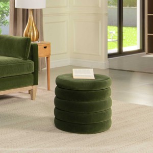 CAVINAS Round Storage Ottoman Bench,Upholstered Ottoman with Removable Lid for Living Room,Bedroom,Black/White/Green - 1 of 4