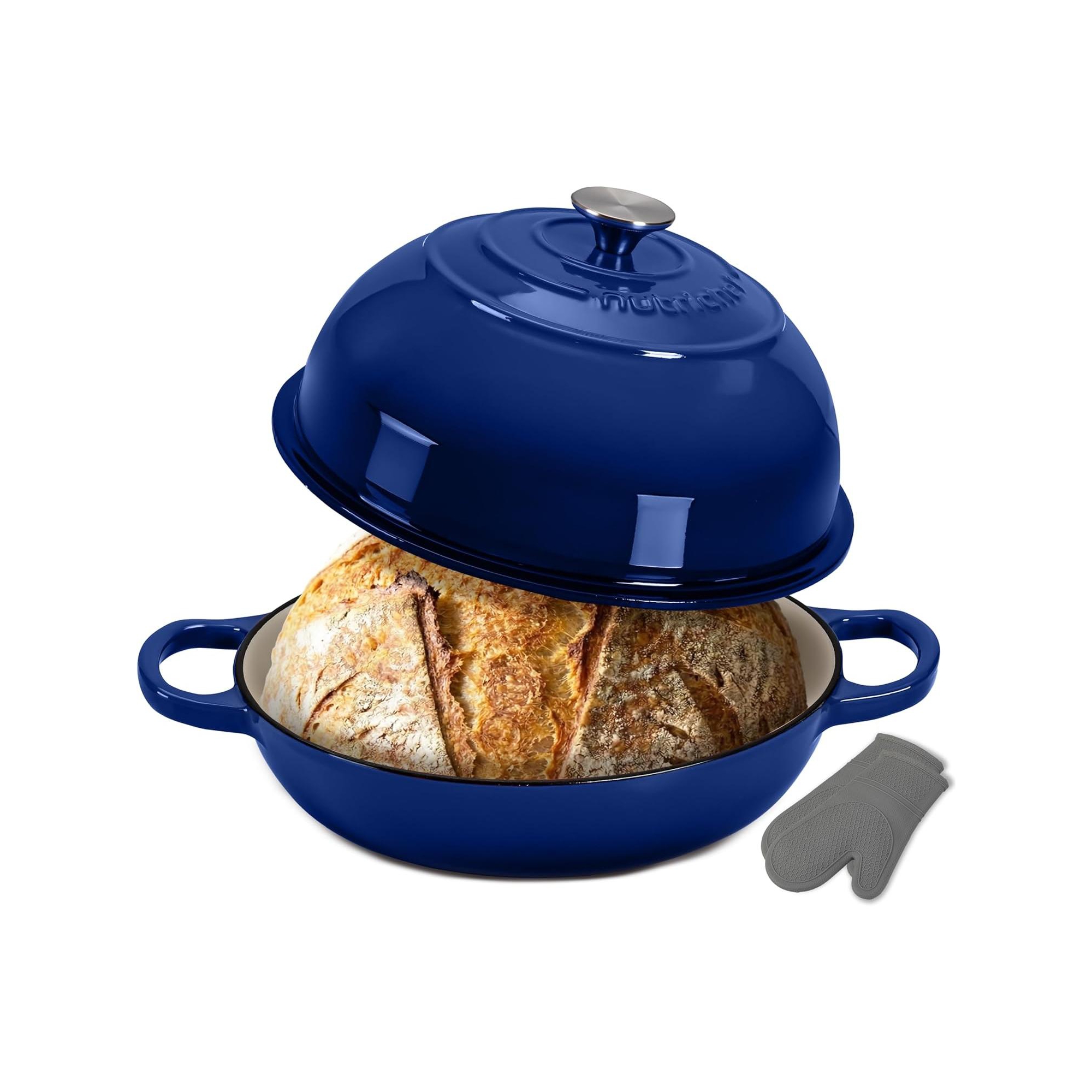 NutriChef Cast Iron Dutch Oven for Sourdough Bread - NCCIERD6BL