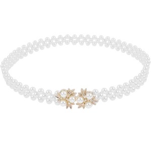 INSPIRE CHIC Women's Pearl Belt Crystal Rhinestone Retro Elastic Thin Waist Belt for Wedding Dress - 1 of 4