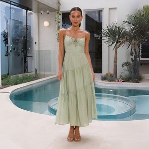 chinese dress ladies Kelly Green Ruffled Maxi Dress
