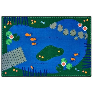 Nature Pond Classroom Rug – Calming Blue & Green Rug with Fish and Flowers, Rectangle - 1 of 4