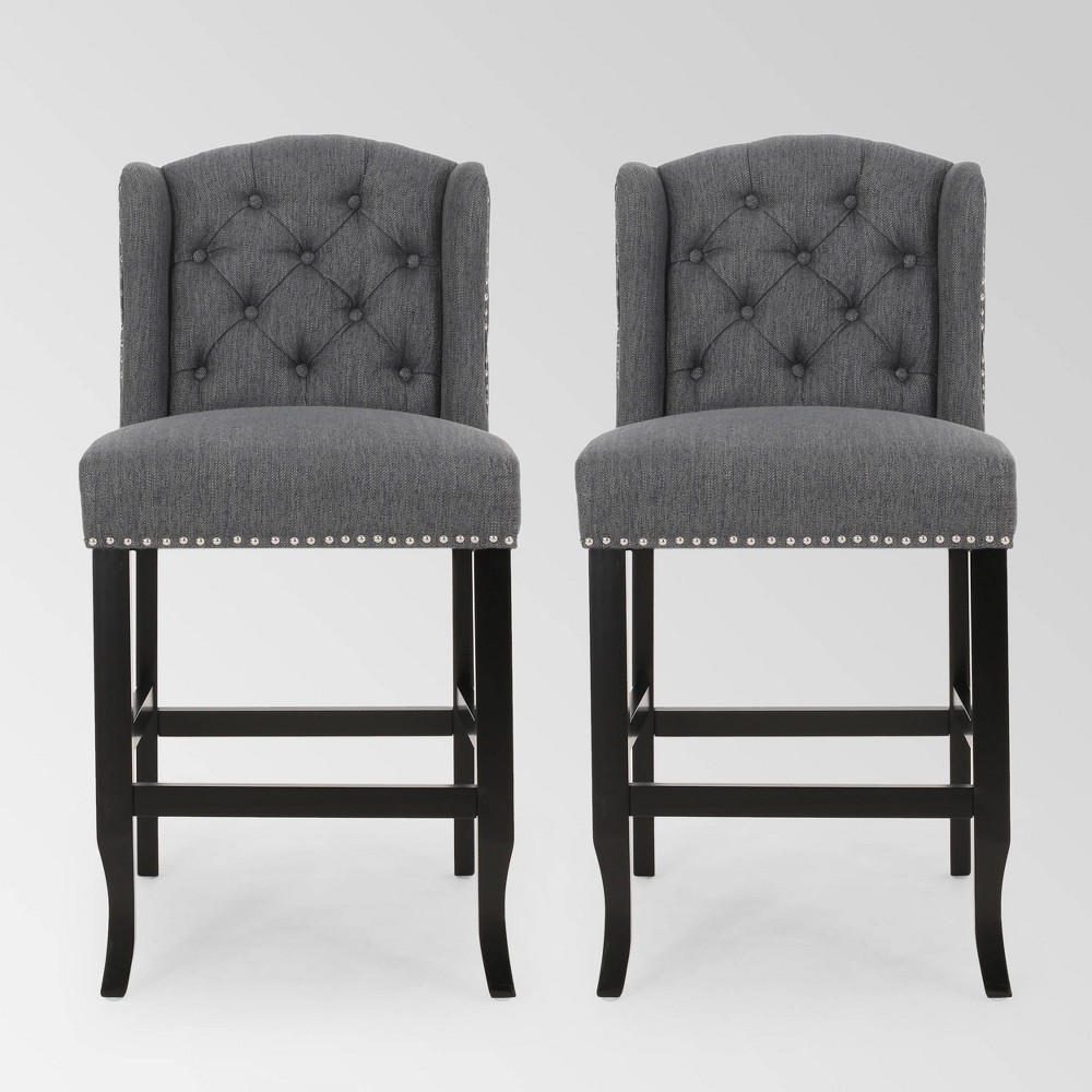 Photos - Chair Set of 2 Foxcroft Wingback Counter Height Barstool Charcoal - Christopher