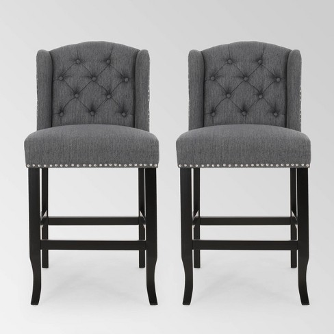 Set Of 2 Foxcroft Wingback Counter, Grey Tufted Counter Height Stools
