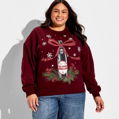 Women's Dr Pepper Bow Fleece Graphic Sweatshirt - Burgundy