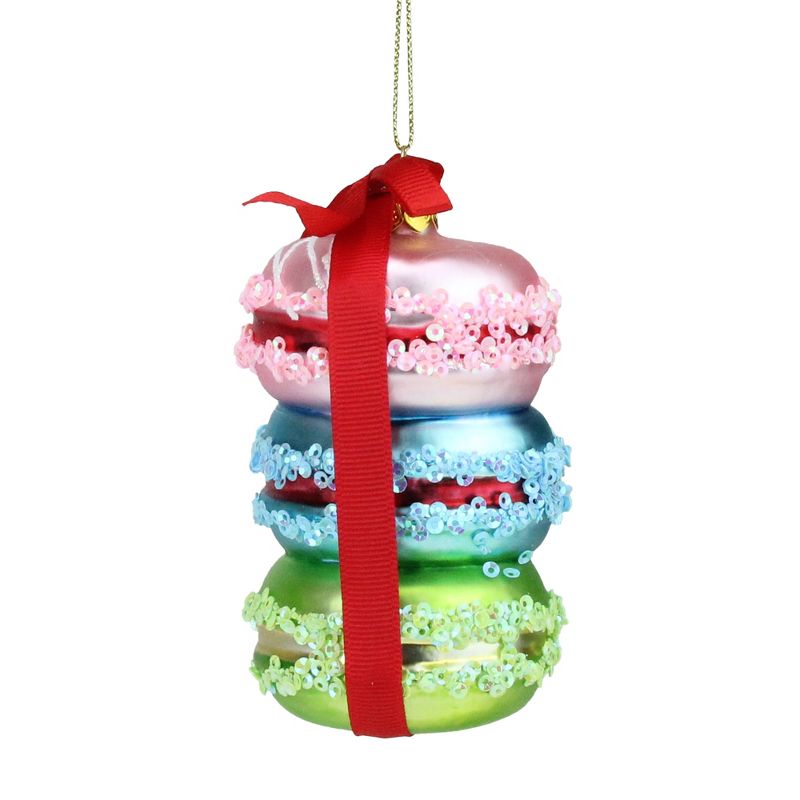 Northlight 4.5" Pink, Blue and Green Glass Macaroons with Red Ribbon Christmas Ornament, 2 of 3
