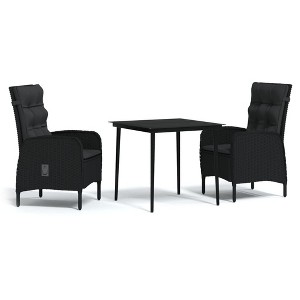 vidaXL Patio Dining Set with Cushions Garden Chair 3 Piece - Black 31.5" Table Length - 1 of 4