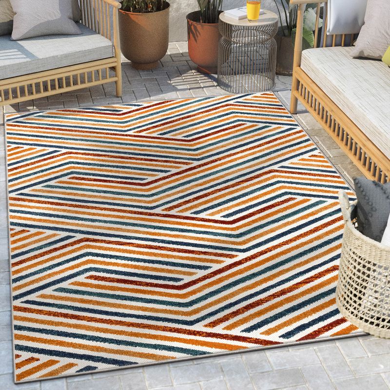 Well Woven Neema Stripes Geometric Indoor OutdoorHigh-Low Pile Area Rug, 3 of 10