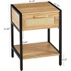 Acekool Rattan Nightstand with Drawer, Metal Legs & Adjustable Feet, Farmhouse Style Small Side Table for Bedroom and Living Room,Natural - 2 of 4