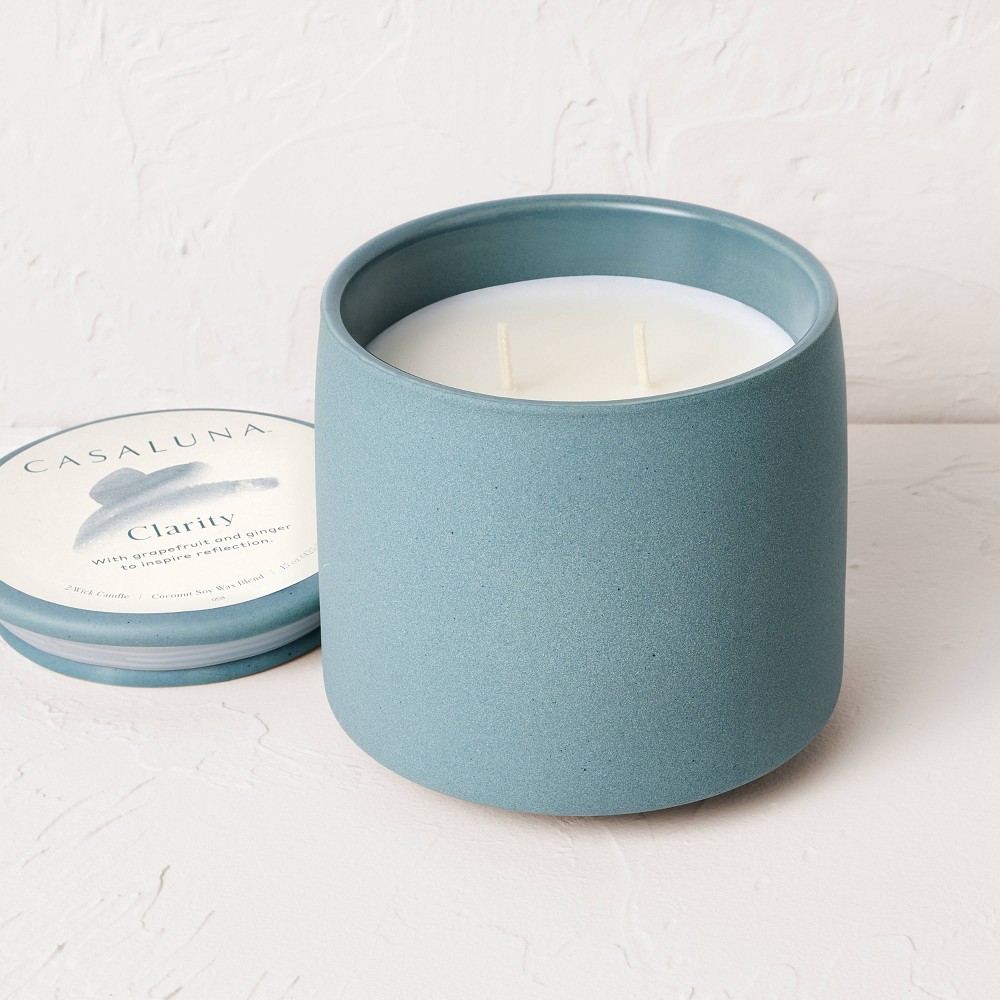 2-Wick Ceramic Jar Candle with Lid Clarity 15oz - Casaluna™