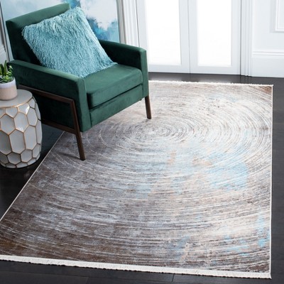 Gray and Blue Synthetic Flat Woven Rectangular Area Rug 5' x 7'