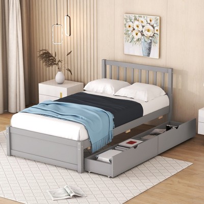 Twin Size Wooden Platform Bed With 2 Drawers, Gray, 4w -modernluxe : Target