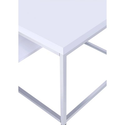 Lucia White and Chrome Metal End Table with Shelf