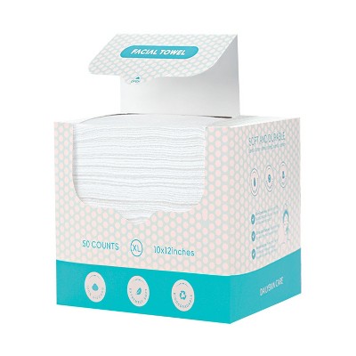 50 Count Face Towels, 10"×12" Disposable Face Towel, Face Towelettes XL, Ultra Soft Makeup Remover Dry Wipes
