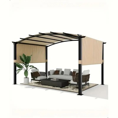 Outdoor arch gazebo, aluminum gazebo with retractable canopy, sturdy, easy to install, arch gazebo for backyard, lawn, patio