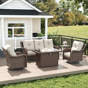 LayinSun Wicker Outdoor Furniture Set with 6-inch Comfy Cushions, High Back Patio Furniture Set with Swivel Rocking Chairs and Side Table - 1 of 4