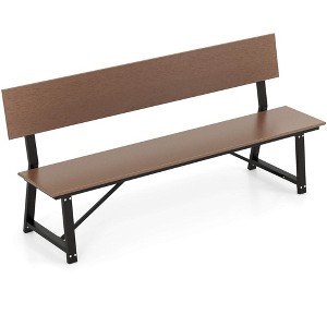 Costway 1/2 PCS 4-Person Bench with All-Weather HDPE Seat & Back Heavy-Duty Metal Support Brown - 1 of 4