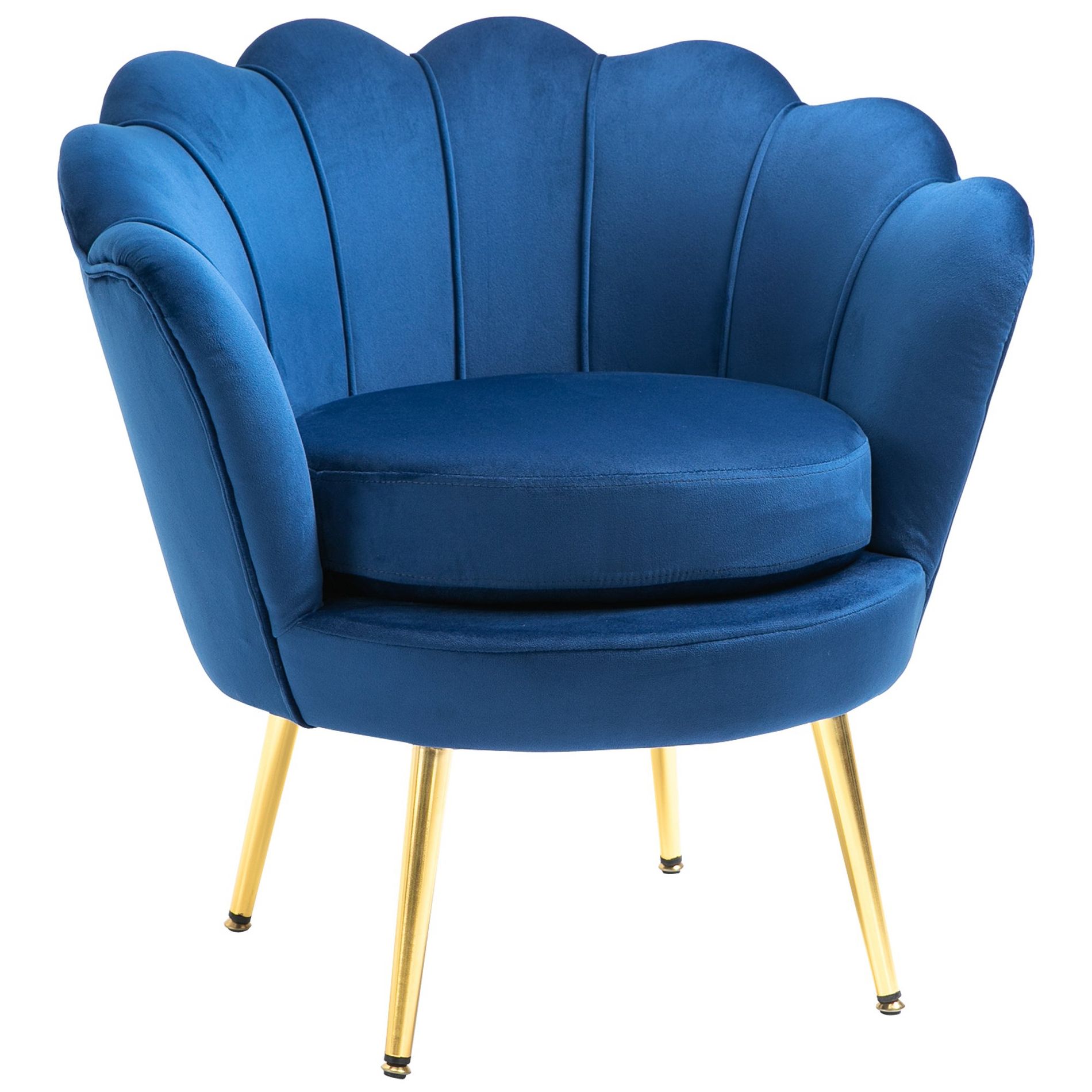 Aghana Digitals Blue Lotus Design Accent Chair with Soft Velvet Cushions & Gold Steel Legs for Blue 29.50×24.80×28.80 in