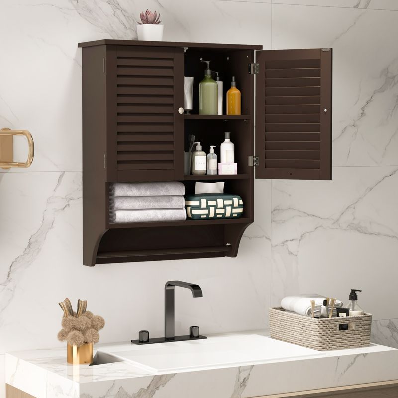 Tangkula Wall Mounted Bathroom Cabinet with Open Shelf & Towel Bar Medicine Cabinet with Double Louvered Doors White/Grey/ Espresso/Black, 2 of 8