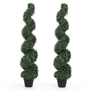 poetree 3/4/5 Ft Artificial Boxwood Spiral Topiary Trees, Artificial Plants Outdoor Spiral Faux Potted Trees Set of 2 - 1 of 4
