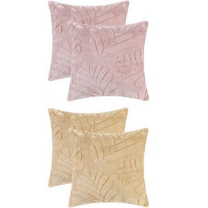 Unique Bargains 4 Pcs Solid Basho Leaf Pattern Soft Fluffy Plush Square Pillowcase - 1 of 4