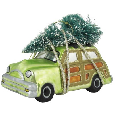 Christmas by Krebs 5.25" Green and Black Tree on Car Figurine Christmas Ornament