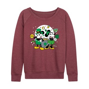 Women's - Disney - Mickey And Minnie Pot Of Gold Lightweight French Terry Wide Neck Long Sleeve Shirt - 1 of 4
