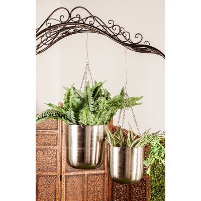 Elegant Silver-Tone Iron Hanging Planter Duo