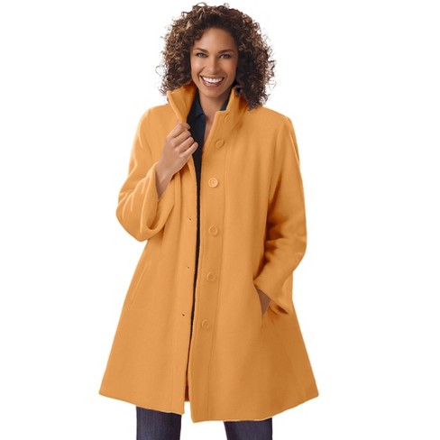 Woman Within Women s Plus Size Fleece Swing Funnel Neck Coat 6X Honey Glaze