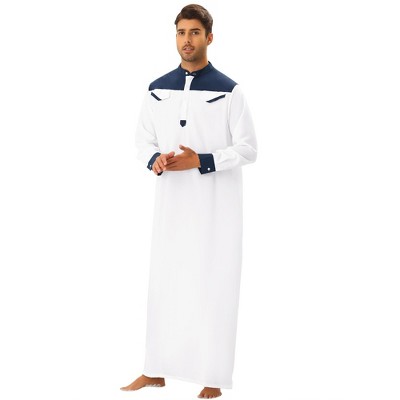 Lars Amadeus Men's Loose Fit Contrast Color Collar Long Sleeves Nightshirt