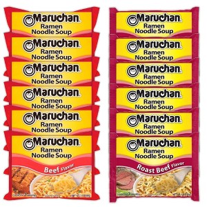 Maruchan Ramen Instant Noodle Soup Variety, 2 Flavors - 6 Packs Beef & 6 Packs Roast Beef, 3 Ounce Single Servings - 1 of 1