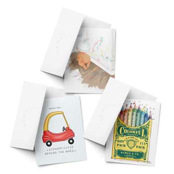 Baby Greeting Card Pack (3ct) "Party Crayons, Licensed Cutie, Oh the Joys" by Ramus & Co