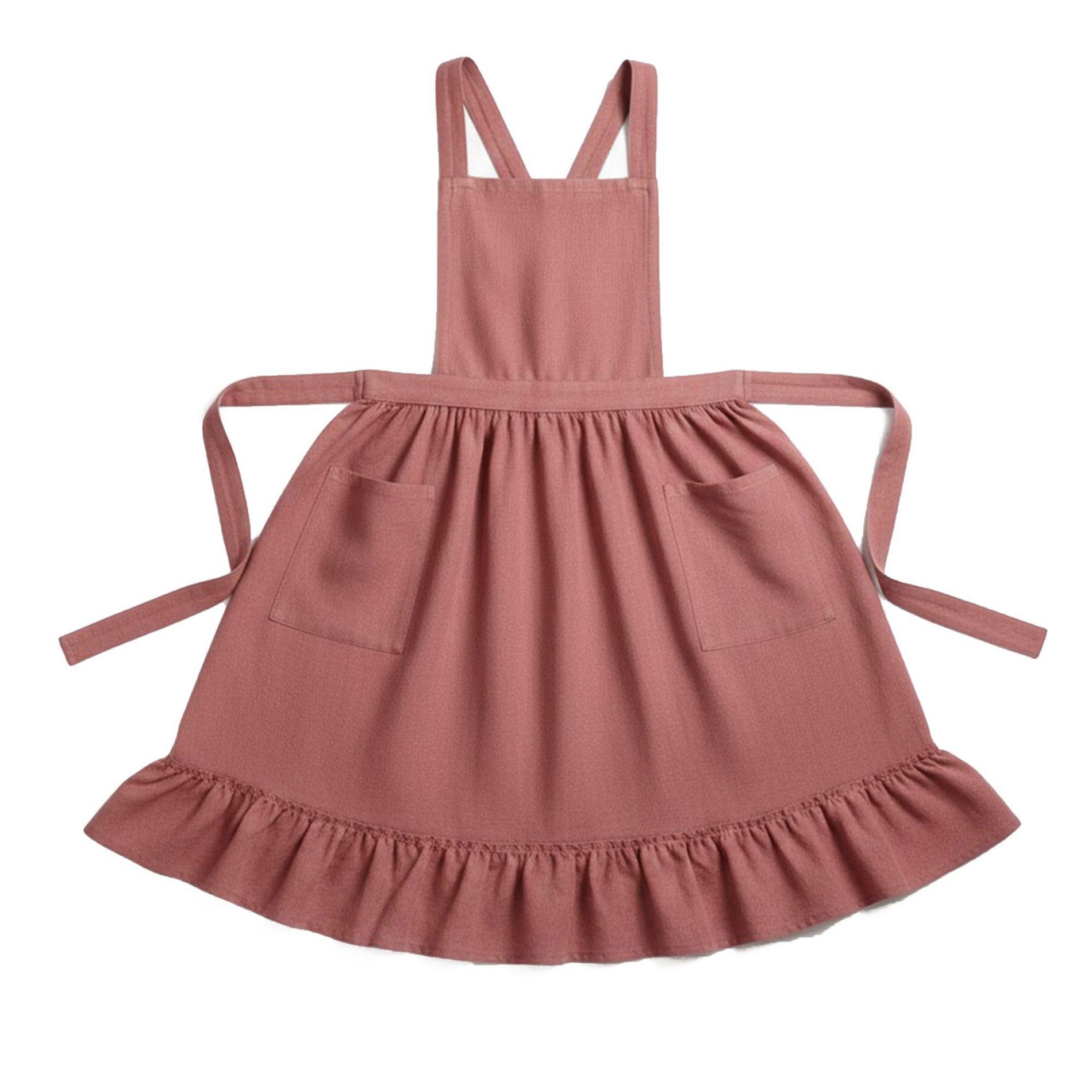 Alilang Adjustable Cross Back Ruffle Hem Apron with Front Pockets and Soft Fabric Design