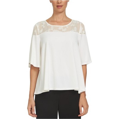 CeCe Womens Floral Coupe Yoke Pullover Blouse