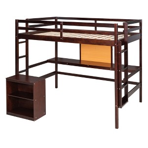 Bellemave Full Size Loft Bed with Desk and Writing Board, Solid Wood Full Loft Bed Frame with 2-Shelf Cabinet - 1 of 3
