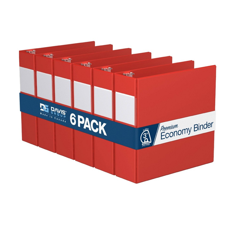 Davis Group 6pk 3" Premium Economy Round Ring Binders Red: 3 Inch D Ring, Hard Cover, 625 Sheet Capacity, 2 Pockets