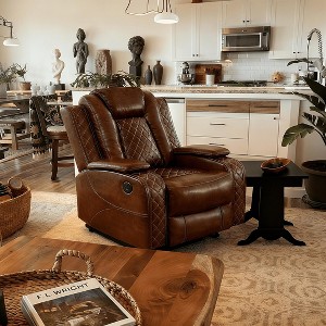 MAYEERTY Power Recliner Chair, Electric Leather Reclining Chair with USB Charging, Storage Armrest & Adjustable Backrest for Small Spaces, Brown - 1 of 4