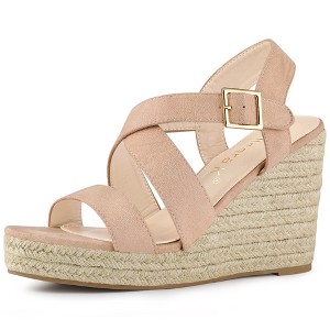 Allegra K Women's Espadrille Ankle Strap Crisscross Strap Wedges Sandals - 1 of 4
