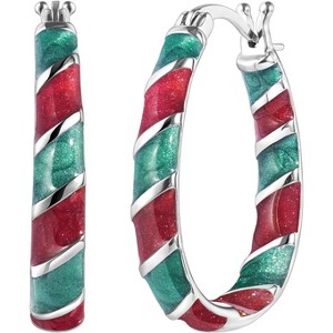 Women's Christmas earrings, Christmas enamel holiday decorative hoop earrings, exquisite jewelry gift. - 1 of 4