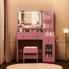 LIKEPAY Vanity Desk with Mirror, Power Outlet, Hair Dryer Bracket, Makeup Table with 2 Drawers,3 Color Modes Available for Bedroom - 3 of 4