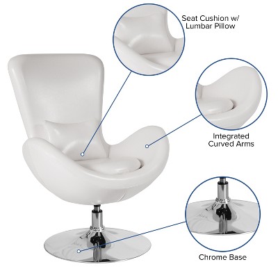 White Leather High Back Swivel Reception Chair with Chrome Base