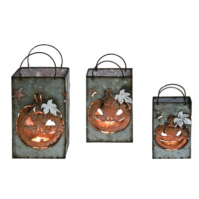 Transpac Metal Pumpkin Luminaries Set of 3 Home Decorations Halloween