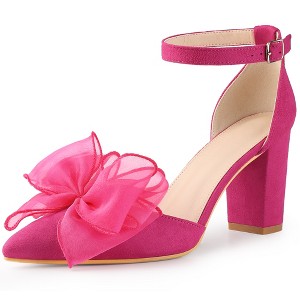 Allegra K Women's Bow Knot Pointed Toe Block Heel Pumps - 1 of 4