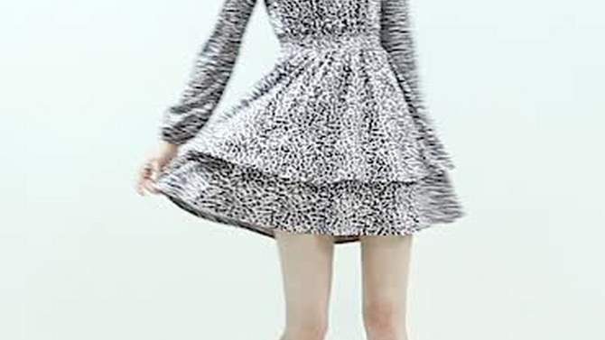 Allegra K Women's Leopard Print Crew Neck Smock Waist Long Sleeve Ruffle Mini Dress, 2 of 8, play video