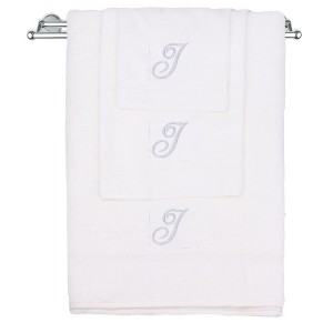 BC BARE COTTON Monogrammed Towel Set, Personalized Gift, Set of 3 - White - Silver Script - 1 of 4