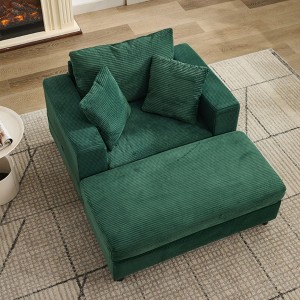 Hrinhom 43"W Corduroy Sofa Bed,Chaise Lounge Chair with Storage Ottoman +3 Pillows - 1 of 4