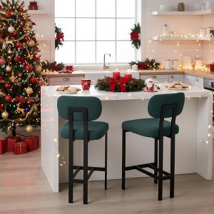 Homy Casa Set of 2 Upholstered Bar Stools with Metal Legs and Cushioned Backrest, for Kitchen Island, Antique Green - 1 of 4