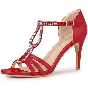 Allegra K Women's Rhinestone Ankle Strap Open Toe Heeled Sandals - 1 of 4
